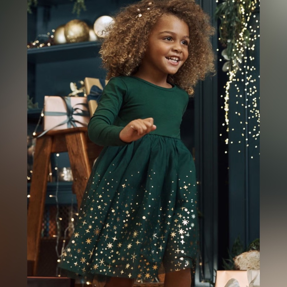 Hanna Andersson Green Tulle Sparkle Dress